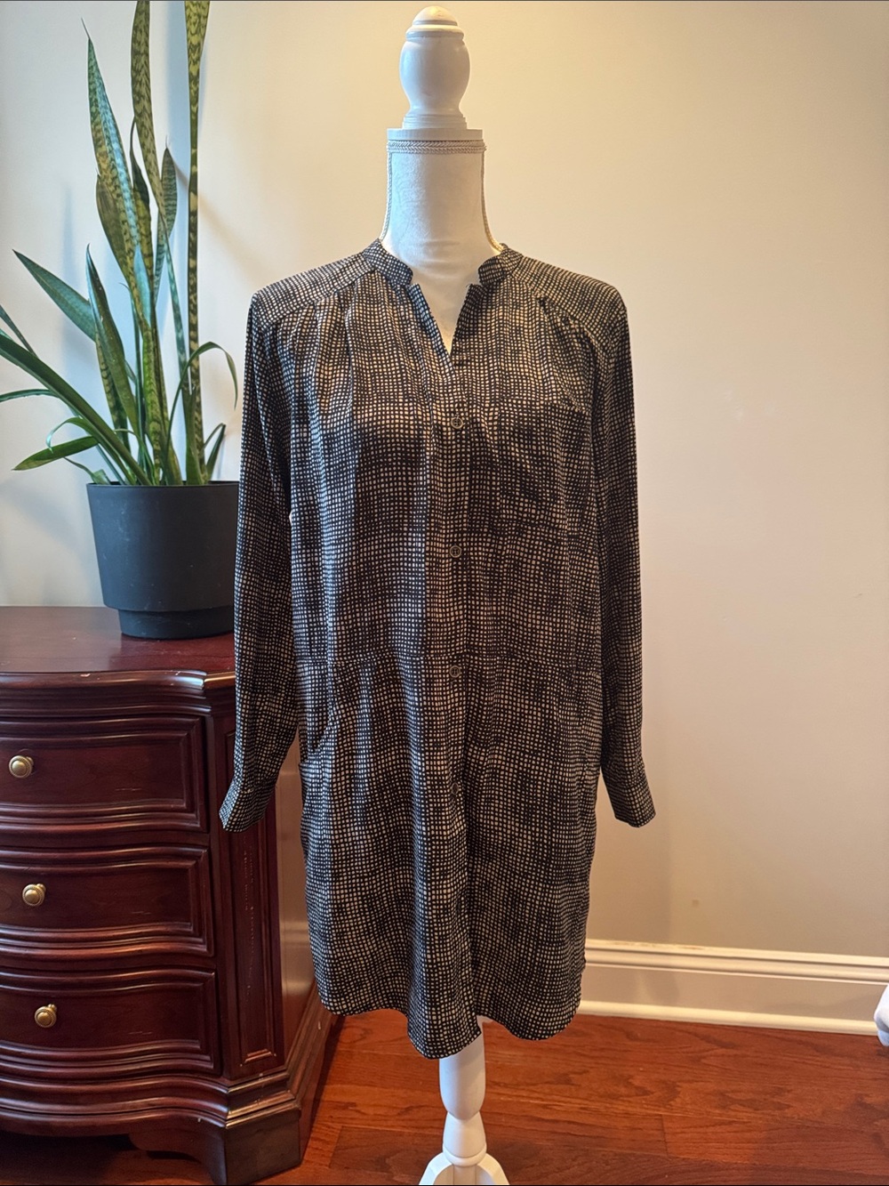 Lush Black and White Printed Long Sleeve Tunic Dress